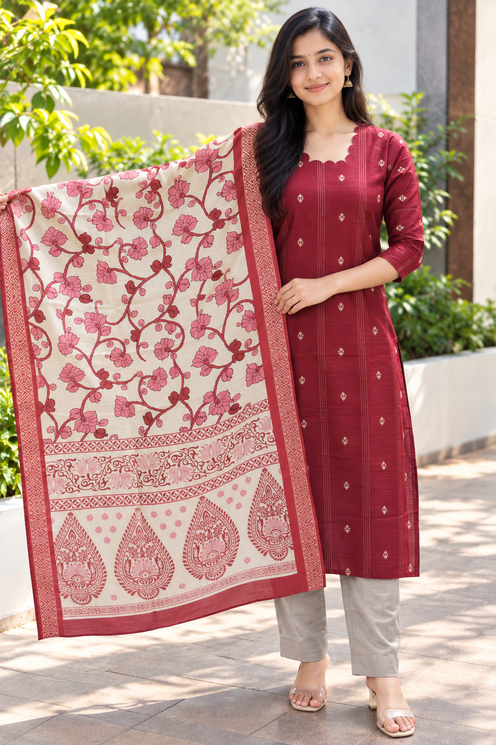 3 Pcs Rawsilk Kurti Set