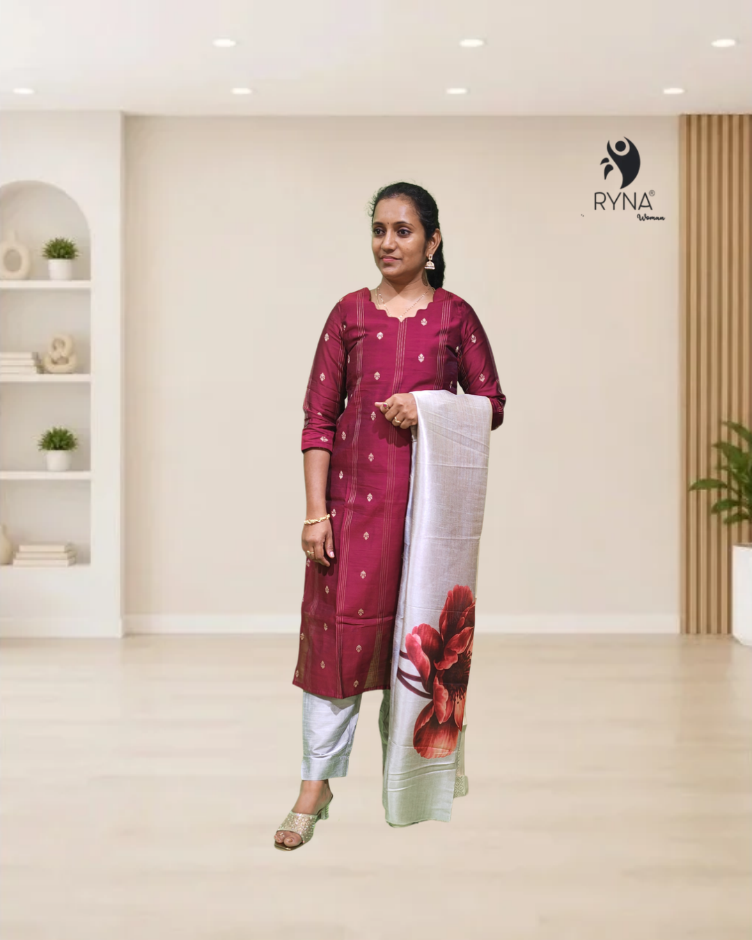 3 Pcs Rawsilk Kurti Set