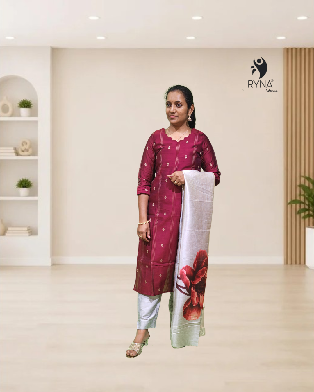 3 Pcs Rawsilk Kurti Set